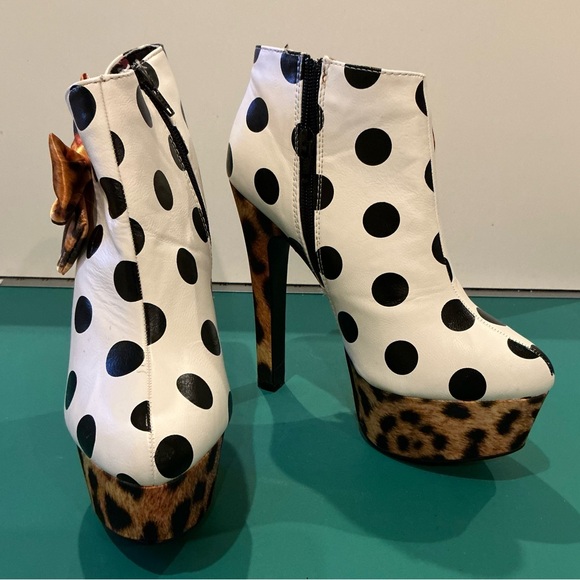 Iron Fist Shoes - Iron Fist Stylish Polka Dot and Leopard Print Platform Heels  Size 8